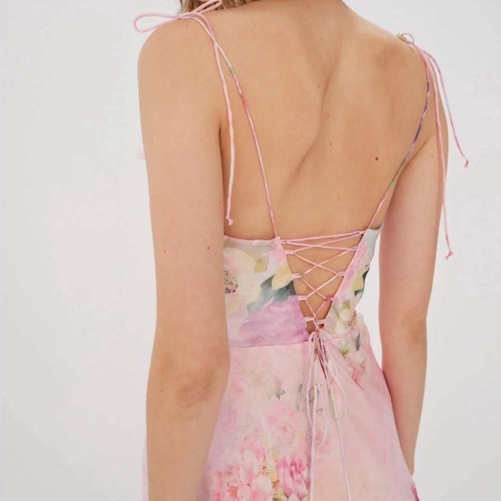 For Love & Lemons Lisa Sheer Floral Maxi Dress Pink Size XS - Picture 3 of 8